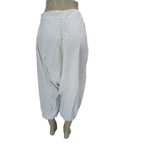 Yoga Harrem Pants White Elastic Waist 100% Cotton Made in India M - Picture 3 of 8
